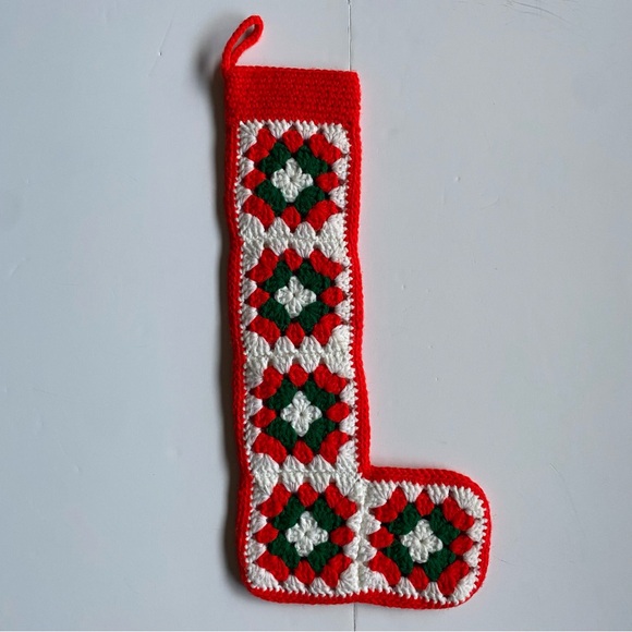 Crocheted Granny Square Christmas Stocking Mom Red Green 19” Long Hand Made EUC - Picture 7 of 16